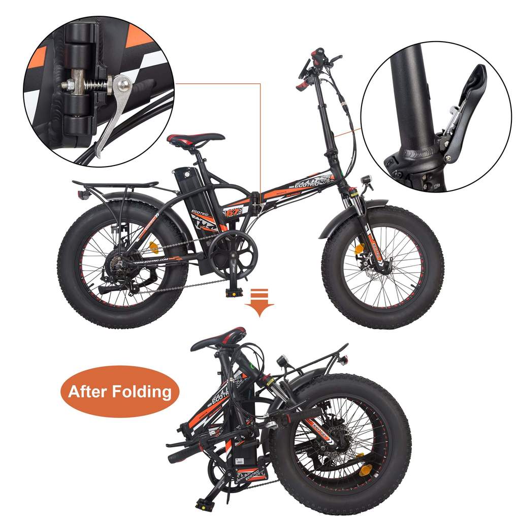 Ecotric Fat Tire Portable & Foldable Electric Bike, Color LCD, 48V