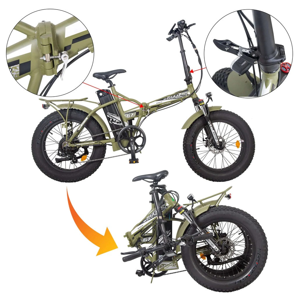 Ecotric Fat Tire Portable & Foldable Electric Bike, Color LCD, 48V